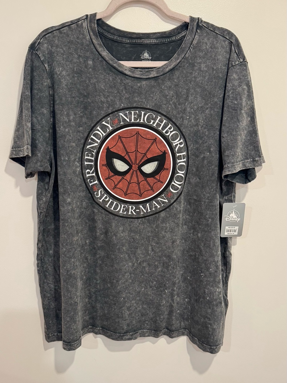Disney Men's Black Mineral-Wash Spider-Man Graphic Tee NWT Size XL
